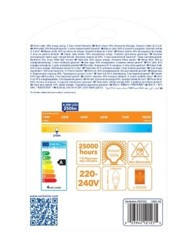 Verbatim LED Classic B - Lámpara LED (Blanco cálido, Transparente, Color blanco, 50 - 60 Hz, 3.6 cm, 10 cm, 40g): Kiwiku.com: Ho