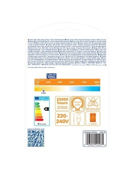 Verbatim LED Classic B - Lámpara LED (Blanco cálido, Transparente, Color blanco, 50 - 60 Hz, 3.6 cm, 10 cm, 40g): Kiwiku.com: Ho