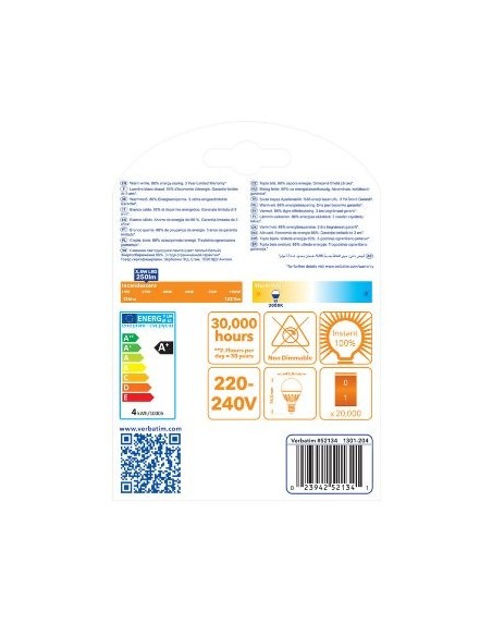 Verbatim E14 3.5W - Lámpara LED MINIGLO E14 3.5W 3000K WW 250LM
