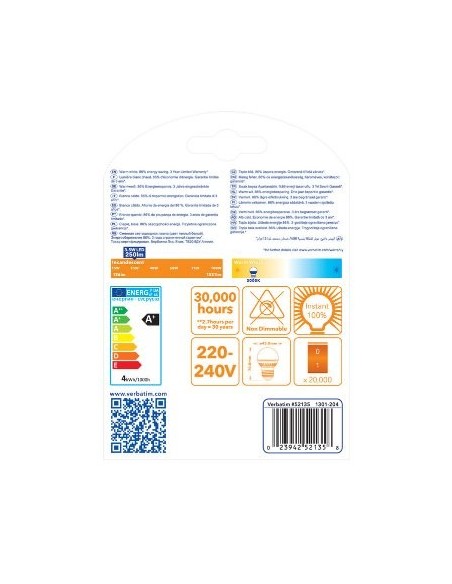 Verbatim E27 3.5W - Lámpara LED MINIGLO E27 3.5W 3000K WW 250LM