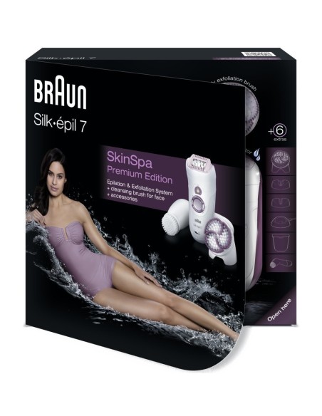 Braun Silk-épil 7 SkinSpa 7979 - Depiladora Wet amp Dry sin cable y Cepillo Exfoliador Sónico con 6 extras + Cepillo Exfoliante