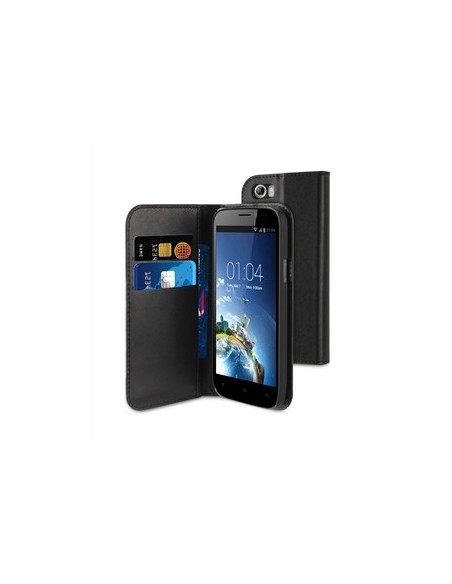 Kazam KASNS0001 - Funda wallet folio con función de soporte y tarjetero, negro + protector de pantalla para Kazam Thunder Q 4.5