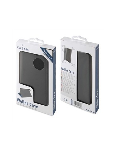 Kazam KASNS0001 - Funda wallet folio con función de soporte y tarjetero, negro + protector de pantalla para Kazam Thunder Q 4.5