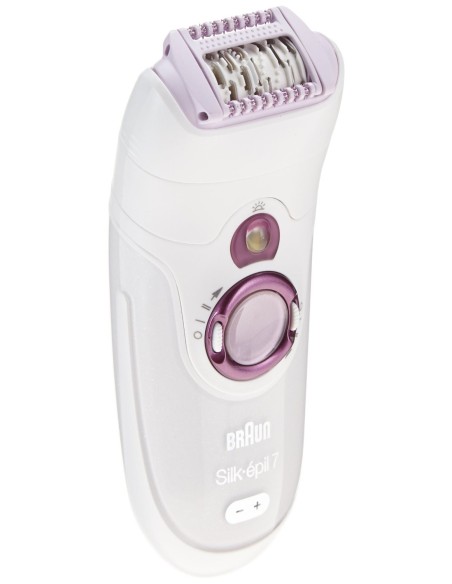 Braun 7951 Skin Spa - Depiladora de 40 pinzas, sistema Hairlift, cabezal pivotante, luz SmartLight, sistema masaje activo, con