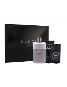 Gucci Guilty para Hombre Set de Regalo 90ml Eau de Toilette Vaporizador + 75ml Desodorante en Barra+ 50ml Gel de Ducha