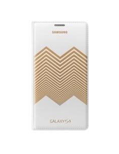 Samsung O8EFWG900RLEG - Funda flip para Samsung Galaxy S5 G900, diseño Nicholas Kirkwood Chevron, blanco y dorado - Electrónica