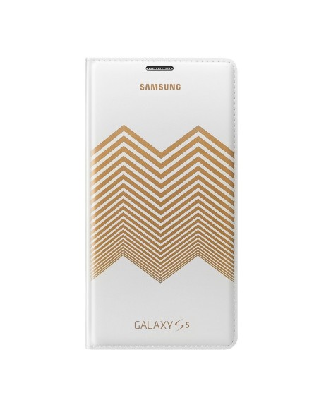 Samsung O8EFWG900RLEG - Funda flip para Samsung Galaxy S5 G900, diseño Nicholas Kirkwood Chevron, blanco y dorado - Electrónica