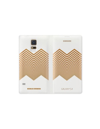 Samsung O8EFWG900RLEG - Funda flip para Samsung Galaxy S5 G900, diseño Nicholas Kirkwood Chevron, blanco y dorado - Electrónica