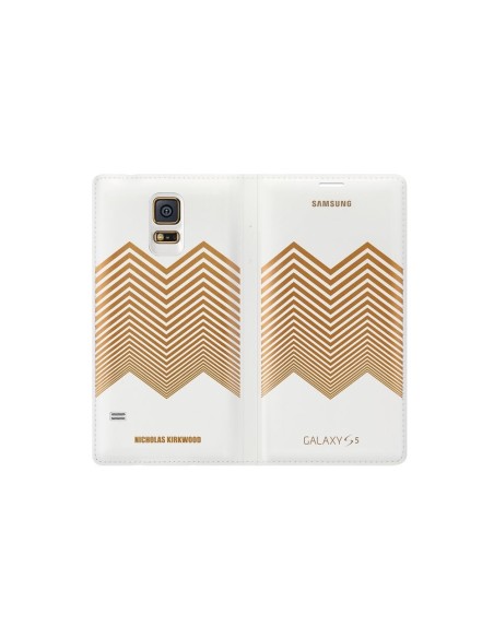 Samsung O8EFWG900RLEG - Funda flip para Samsung Galaxy S5 G900, diseño Nicholas Kirkwood Chevron, blanco y dorado - Electrónica