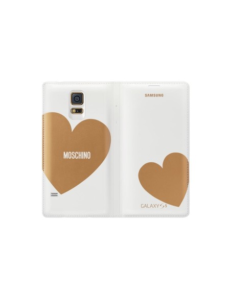 Samsung Moschino - Cubierta billetera flip para Samsung Galaxy S5, blanco/or corazón - Electrónica - Kiwiku.com