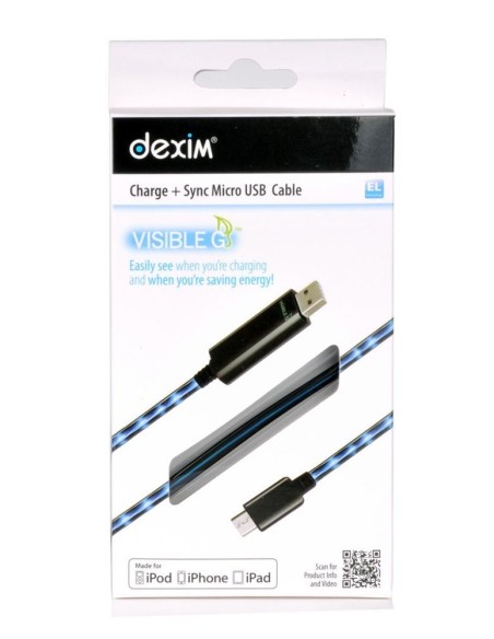 Dexim DWA 065BL - Cable de carga visible USB para smartphone (con micro USB), color azul y negro: Kiwiku.com: Electrónica
