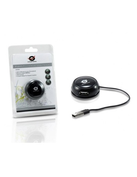 Conceptronic 4-Ports Round Shape USB 2.0 Hub - Concentrador (USB 2.0, 480 Mbit/s, 5V, Negro, 5 cm, 1,9 cm): CONCEPTRONIC: Kiwik