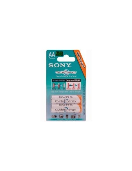 Sony NHAAB2K - Pilas recargables Cycle Energy Blue Ni-Mh AA 1.2 volts, 2000 mAh, 2 unidades: Kiwiku.com: Electrónica