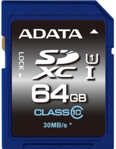 ADATA SDXC 64GB - Tarjeta de memoria (64 GB, Secure Digital Extended Capacity (SDXC), UHS, Azul, FCC, CE, BSMI, VCCI, 2.7, 3.3,