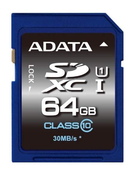 ADATA SDXC 64GB - Tarjeta de memoria (64 GB, Secure Digital Extended Capacity (SDXC), UHS, Azul, FCC, CE, BSMI, VCCI, 2.7, 3.3,