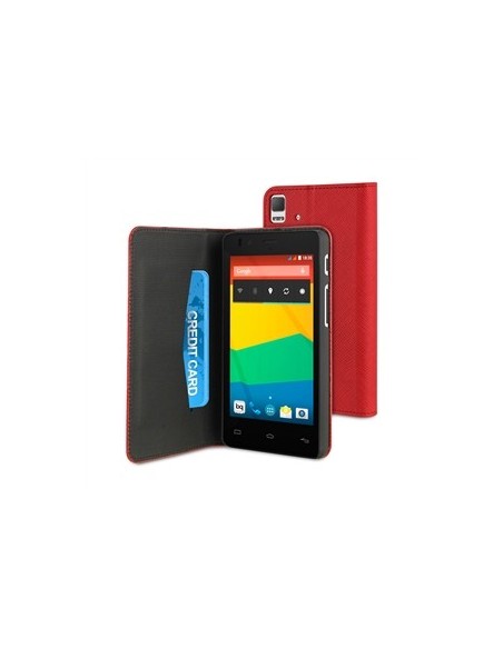 Muvit Wallet - Funda tipo folio con función soporte para BQ Aquaris E4.5, rojo y negro - Electrónica - Kiwiku.com