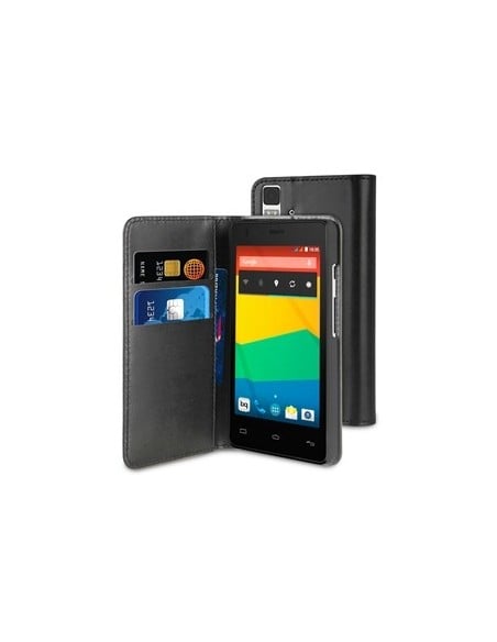 Kiwiku.com: Muvit Wallet - Funda tipo folio con función soporte para BQ Aquaris E4, negro - Electrónica