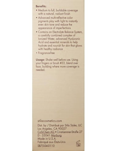 Base de Maquillaje Stila aqua glow serum foundation 30ml - tan for dry skin