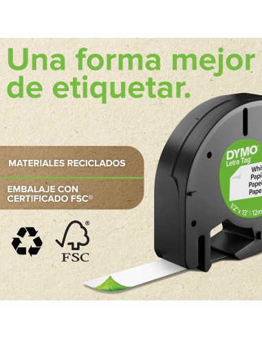 Cinta Rotuladora Dymo S0721660 Para Letratag 12mm X 4m Negra-Blanca - Kiwiku