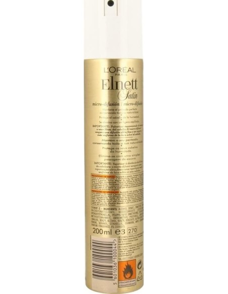 L'oreal Paris Elnett Laca Fijación Normal Spray 200 Ml - Fijación sin Rigidez y Naturalidad para Todo Tipo de Cabello