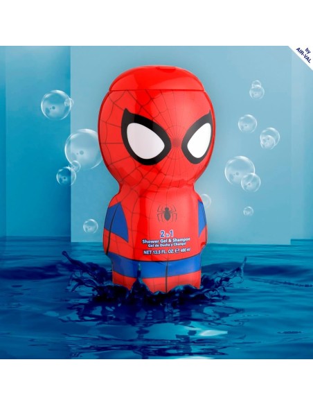 Air Val Gel de Ducha & Champú Figura 3d Spiderman 400ml para Niños y Adultos