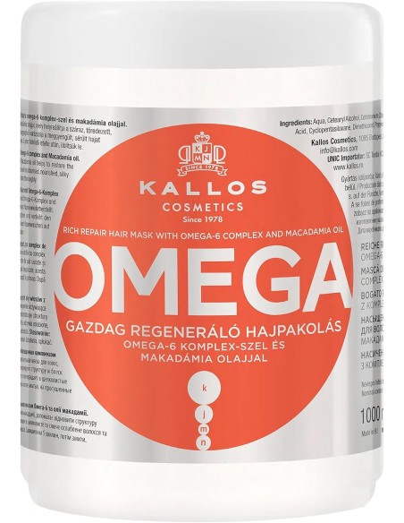 KALLOS Mascarilla Capilar Reparadora Omega Rich Con Aceite De Macadamia 1000 ml - Kiwiku