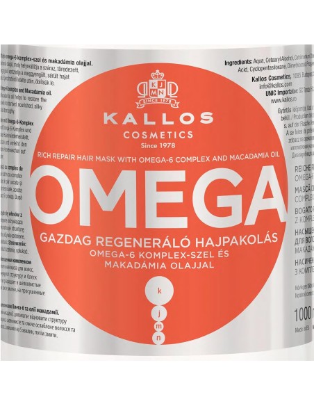 KALLOS Mascarilla Capilar Reparadora Omega Rich Con Aceite De Macadamia 1000 ml - Kiwiku