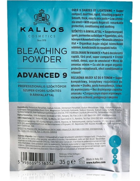 Polvo Decolorante KALLOS KJMN Advanced 9 Con Aceite De Argán 35 gr - Kiwiku