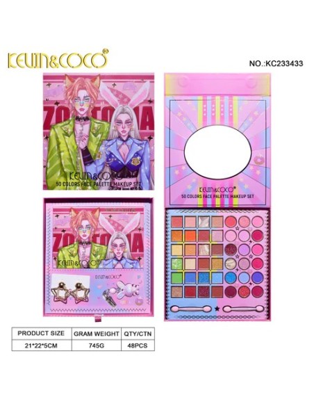 Paleta De Maquillaje Kevin&amp;Coco 50 Colores Para Rostro Y Ojos - Incluye Espejo Y Accesorios