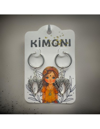 Pendientes KIMONI Ala De Ángel Plateado De Acero Inoxidable Para Mujer - Kiwiku