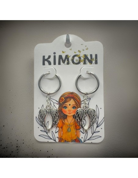 Pendientes KIMONI Ala De Ángel Plateado De Acero Inoxidable Para Mujer - Kiwiku