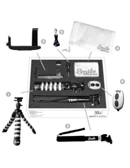 Kiwiku.com: Kit-Selfie PRO Smile (Selfie -stick, mini tripode, adaptador smartphone, disparador bluetooth, bolsa de transporte)