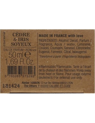 100 Bon Cèdre & Iris Soyeux Eau de Parfum Refillable Spray 50 Ml para Hombre