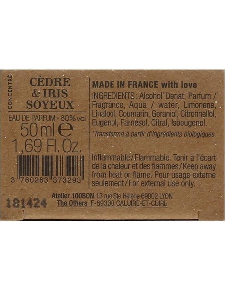 100 Bon Cèdre & Iris Soyeux Eau de Parfum Refillable Spray 50 Ml para Hombre