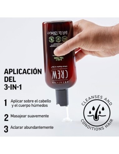 Gel, Champú y Acondicionador 3 En 1 American Crew Tea Tree 1 Litro - Kiwiku