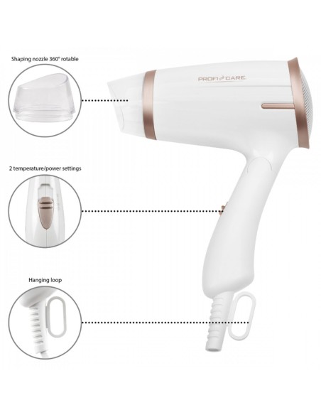 ProfiCare HT 3009 Secador de Viaje Blanco 1400W Plegable