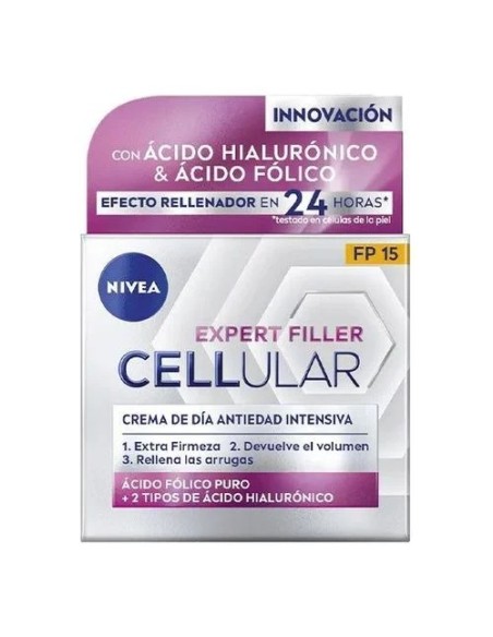 Nivea Expert Filler Cellular Crema de Día Antiedad Intensiva Spf-15 Tarro 50 Ml Con Ácido Fólico Puro y Ácido Hialurónico