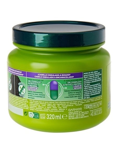 Garnier Mascarilla de Pelo Nutri Rizos Hair Bomb Proteína Aceite de Pistacho Tarro 320 Ml para Cabello Rizado U Ondulado