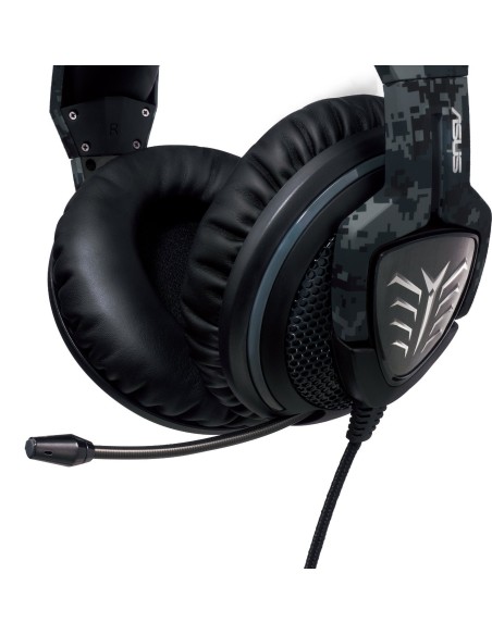 ASUS Echelon - Auricular gaming con diseño camuflaje, altavoces de neodimio de 5 0mm, conector de 3.5 mm y micrófono, negro y g