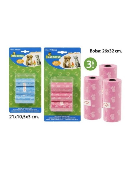 Pack bolsas excrementos mascotas, mct mascotas, 3uds.