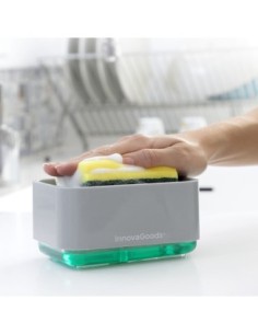 innovagoods_dispensador_de_jabón_2_en_1_para_fregadero_pushoap_kitchen_clean_330_ml_gris_y_verde_8435527818517_oferta 2