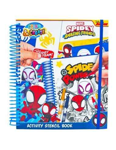 Canenco Libro Plantillas Actividades Spiderman Marvel Con Marcadores, Tizas, Lápices Colores, Borrador y Sacapuntas