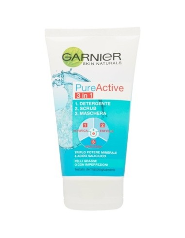 Garnier Skinactive Pureactive 3in1 Gel Limpiador Exfoliante y Mascarilla 150ml