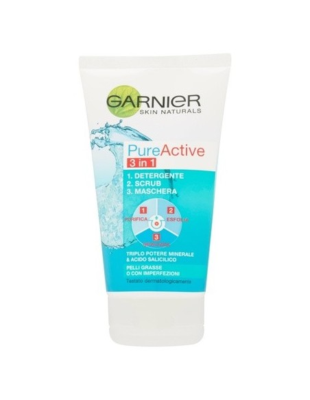 Garnier Skinactive Pureactive 3in1 Gel Limpiador Exfoliante y Mascarilla 150ml
