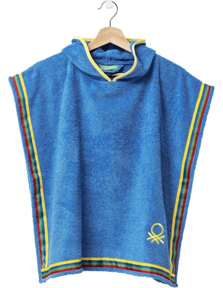 Albornoz Poncho Infantil Benetton 85X85 Cm 100% Algodón Azul Kids