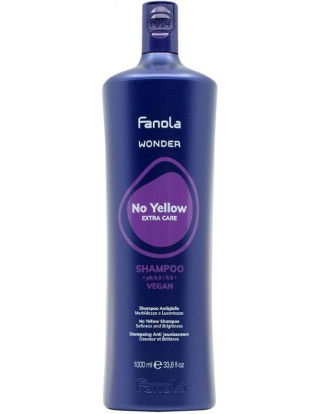 Fanola Wonder No Yellow Champú 1000ml para Cabello Rubio, Decolorado O Gris
