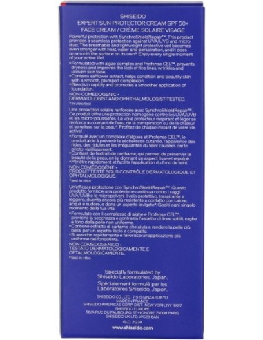 SHISEIDO Expert Sun Protector Face Cream SPF50+ Crema Solar Facial 50 ml - Protección Avanzada
