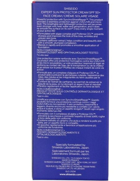SHISEIDO Expert Sun Protector Face Cream SPF50+ Crema Solar Facial 50 ml - Protección Avanzada