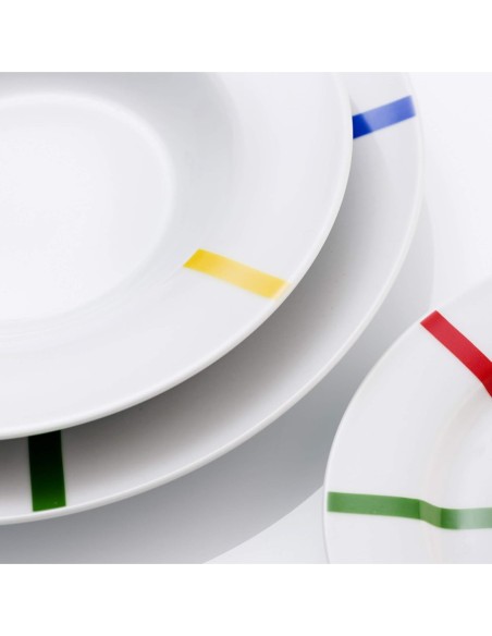 Set Vajilla Porcelana 18 Piezas Diseño Rayas De Colores Casa Benetton - Kiwiku