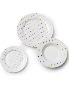 Benetton Set Vajilla Porcelana 18 Piezas Diseño Puntos de Colores Casa